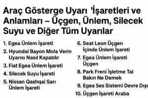 Araç Gösterge Uyarı İşaretleri ve Anlamları – Üçgen, Ünlem, Silecek Suyu ve Diğer Tüm Uyarılar